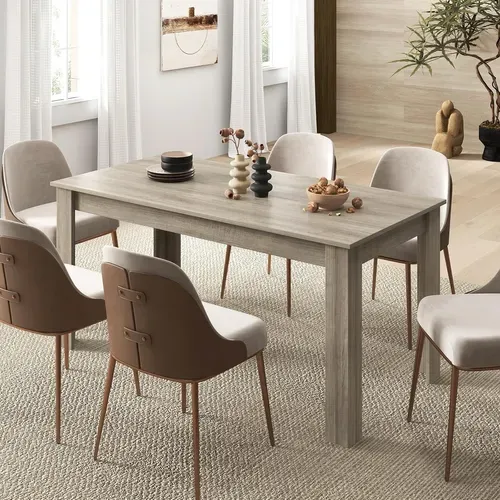 Table Salle à Manger De 160 Cm Pour 6-8 Personnes, Table Cuisine Rectangulaire (gris Chêne)