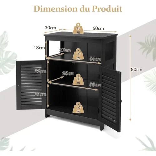 Meuble De Salle De Bain, Rangement De Salle De Bain Avec Compartiment Ouvert, 30 X 60 X 80 Cm (noir)