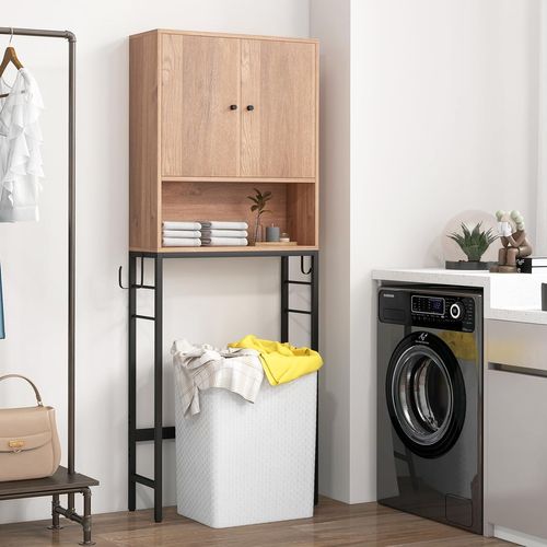 Meuble Wc, Meuble Machine à Laver, Rangement De Salle De Bain à 2 Portes, 23 X 63 X 165,5 Cm Naturel