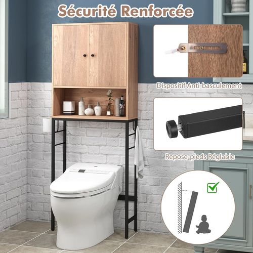 Meuble Wc, Meuble Machine à Laver, Rangement De Salle De Bain à 2 Portes, 23 X 63 X 165,5 Cm Naturel