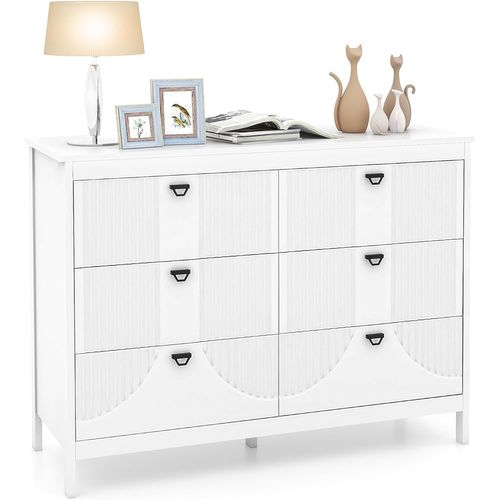 Commode 6 Tiroirs, Commode Blanche Bois Pour Chambre, Meuble De Rangement Chambre