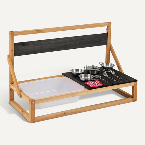Cuisine Extérieure Costway En Bois De Sapin – Évier, Double Plaque, Boutons Rotatifs, étagères – Dès 3 Ans, 75x36x92 Cm