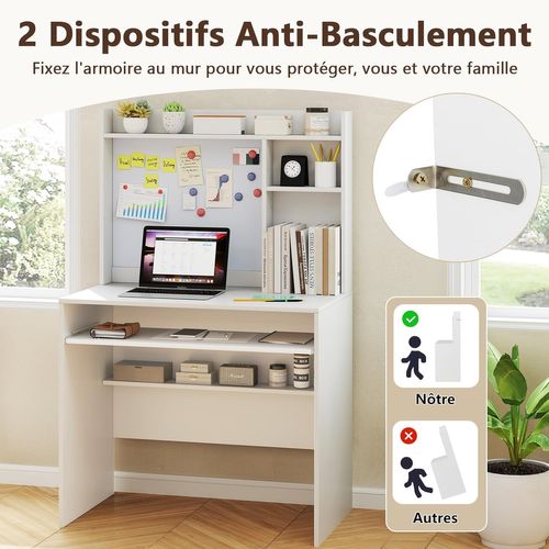 Bureau Avec Tableau D'affichage Magnétique, Bureau à Domicile Avec Plateau Pour Clavier Chambre