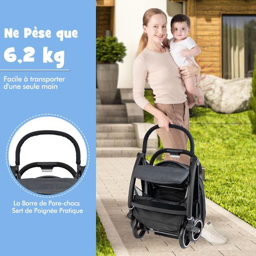 Poussette Canne Ultra Légère COSTWAY – Pliage 1 Main, 6-36 Mois, Dossier & Repose-Pieds Réglables, Auvent + Moustiquaire