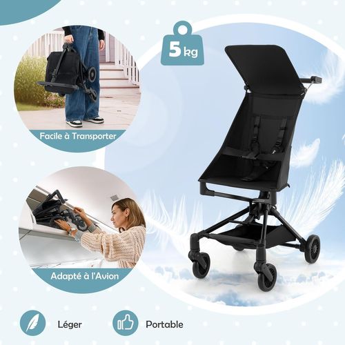 Poussette Canne Bébé 6-36 Mois(charge 15 Kg) Avec Canopy Ajustable Et Siège Hamac, Noir
