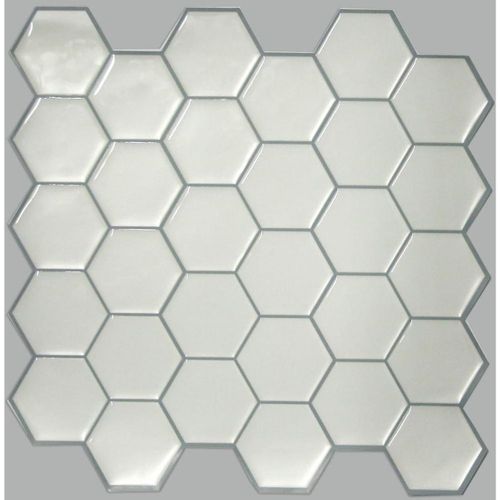 Sticker - Carrelage Mural Faïence Adhésive Motifs Hexagones Blancs - 4 Plaques 26x26cm - Stick Tile