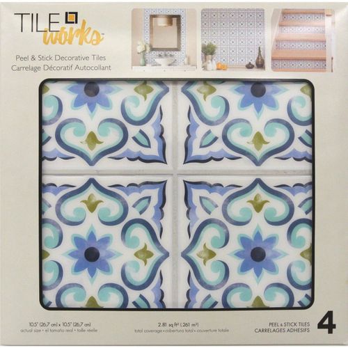 Carrelage Mural Faïence Adhésive Carreaux De Ciment Bleu-blanc - 4 Fois 25x25cm - Carreaux De Ciment
