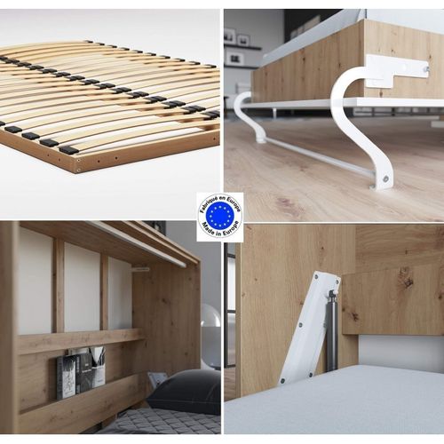 Armoire Lit Escamotable 120x200 Cm Supérieur Horizontal Mural Chêne Sauvage/blanc