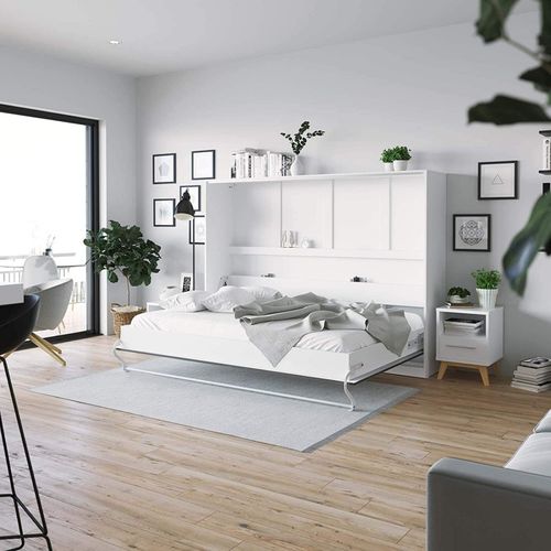 Armoire Lit Escamotable 140x200 Cm Supérieur Horizontal Mural Blanc/anthracite