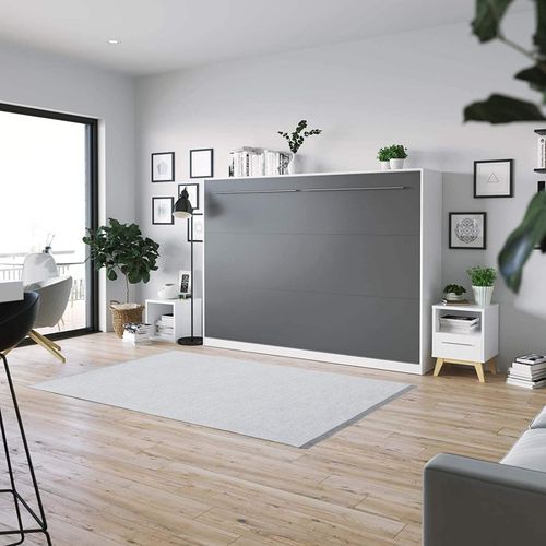 Armoire Lit Escamotable 140x200 Cm Supérieur Horizontal Mural Blanc/anthracite