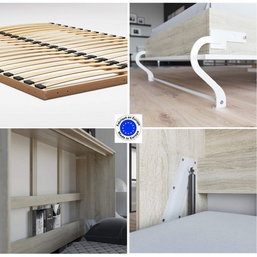 Armoire Lit Escamotable 140x200 Cm Supérieur Horizontal Mural Chêne Sonoma/blanc