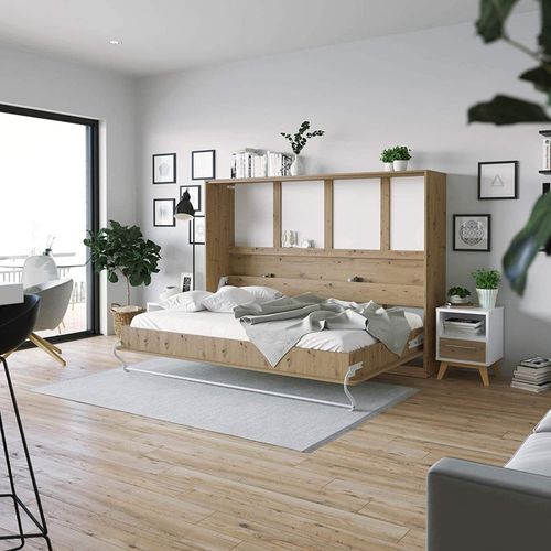 Armoire Lit Escamotable 140x200 Cm Supérieur Horizontal Mural Chêne Sauvage/chêne Sauvage