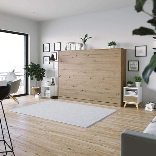 Armoire Lit Escamotable 140x200 Cm Supérieur Horizontal Mural Chêne Sauvage/chêne Sauvage