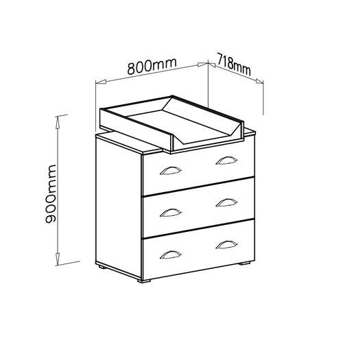 Commode à Langer Bébé Enfant Sonoma Table + Matelas à Langer Amovible 80x48x90 Cm- 3 Tiroirs Mia