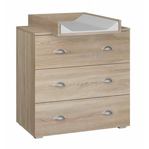 Commode à Langer Bébé Enfant Sonoma Table + Matelas à Langer Amovible 80x48x90 Cm- 3 Tiroirs Mia