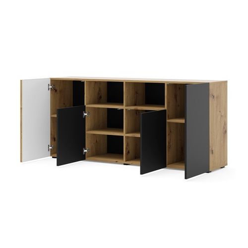 Buffet De Rangement Meuble Noir/chêne Artisanale 180x42x82cm Auris 4d C Sideboard