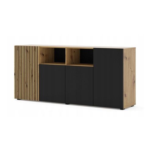 Buffet De Rangement Meuble Noir/chêne Artisanale 180x42x82cm Auris 4d C Sideboard