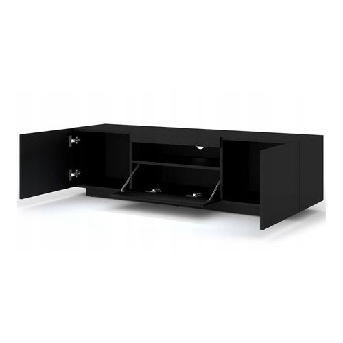 Meuble TV Noir Mat Sans LED 150x42x37cm Aura Meuble Sur Pied Ou à Suspendre Meuble Hi-fi