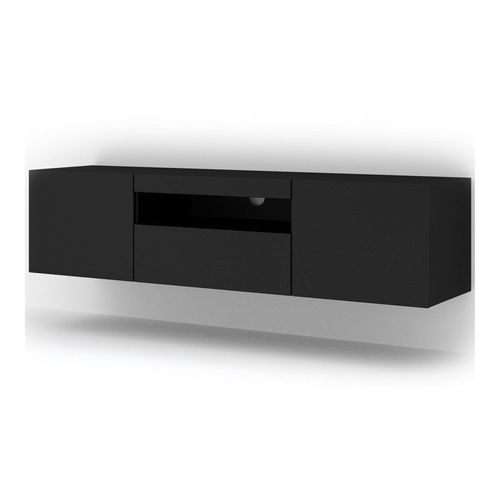 Meuble TV Noir Mat Sans LED 150x42x37cm Aura Meuble Sur Pied Ou à Suspendre Meuble Hi-fi