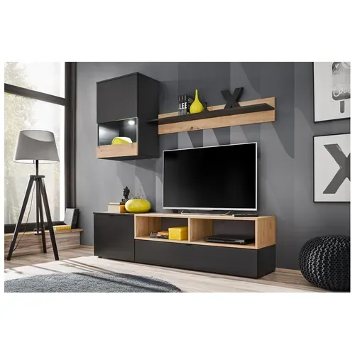 Ensemble Meuble TV Nano Noir Mat Et Bois Artisana 175 Cm