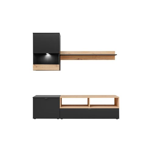 Ensemble Meuble TV Nano Noir Mat Et Bois Artisana 175 Cm