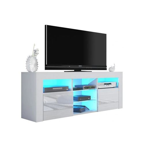 Meuble TV Jive Blanc à LED 145 Cm Avec 2 Portes Laquées