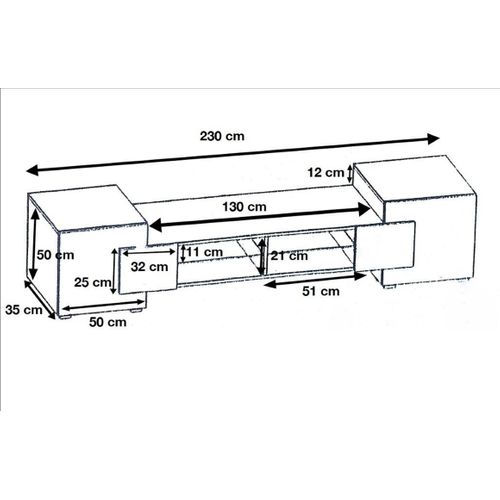 Meuble TV Pablo 230 Cm Avec LED Noir Mat Et Blanc Laqué