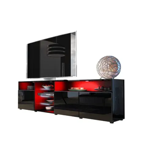 Meuble TV Massimo 200 Cm Noir Mat Et Portes Noir Laquées LED Rgb