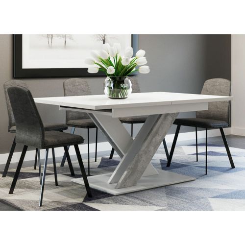 Table à Manger Extensible Bruce - Beton Et Blanc 140 - 180 Cm