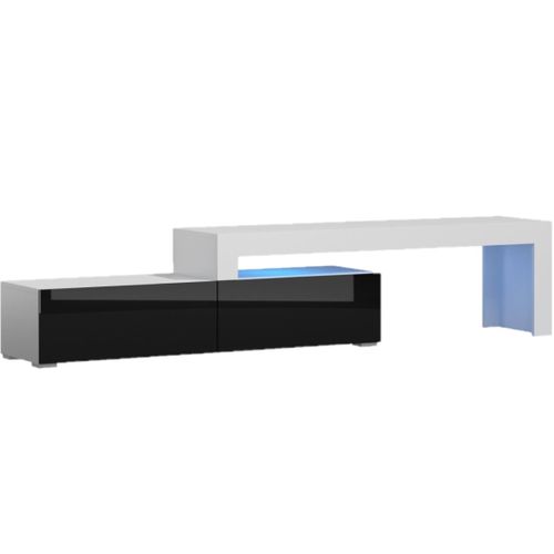 Meuble TV Flex Blanc M Et Noir Laqué - LED Inclus - Extensible - Angle