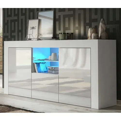 Meuble TV Haut Big Jive 145 Cm Blanc Laqué Avec LEDs