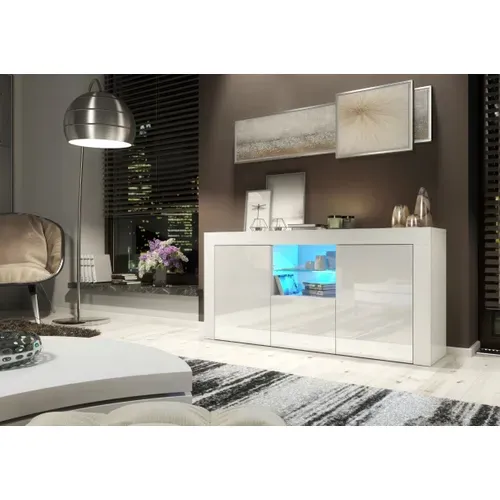 Meuble TV Haut Big Jive 145 Cm Blanc Laqué Avec LEDs