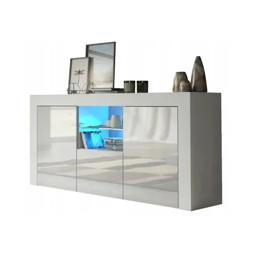 Meuble TV Haut Big Jive 145 Cm Blanc Laqué Avec LEDs