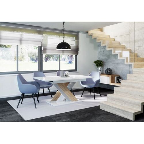 Table à Manger Extensible Bruce - Bois Chene Et Blanc Laque 140-180