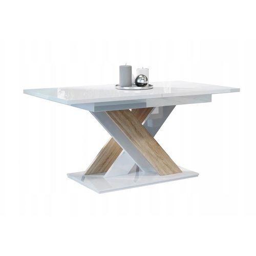 Table à Manger Extensible Bruce - Bois Chene Et Blanc Laque 140-180