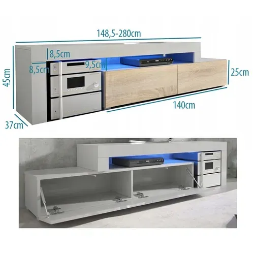 Meuble TV Flex Noir Et Bois - LED Inclus - Extensible - Angle - Industriel