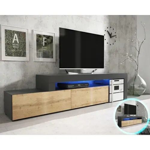 Meuble TV Flex Noir Et Bois - LED Inclus - Extensible - Angle - Industriel