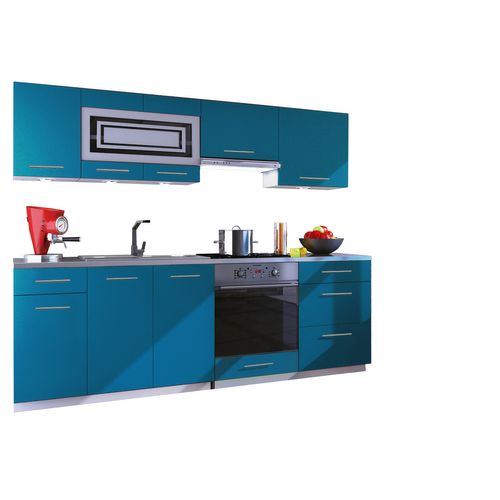 Cuisine Giovanna 8 Éléments - Turquoise Mat 2m40 Casserolier Four Encastrable