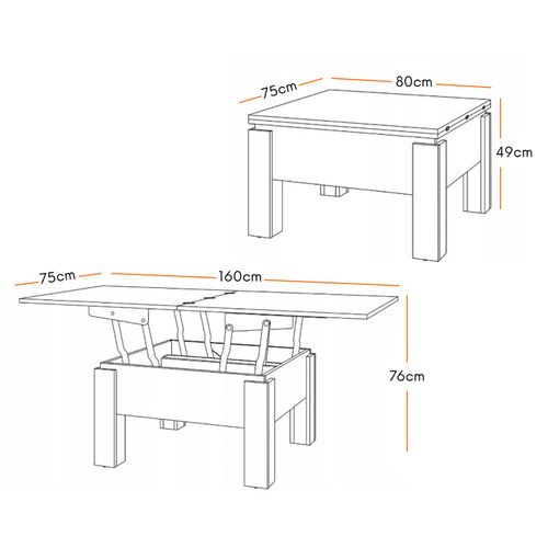 Table Basse Goose Relevable Et Extensible De 80 Cm à 160 Cm En Beton Et Blanc