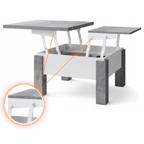 Table Basse Goose Relevable Et Extensible De 80 Cm à 160 Cm En Beton Et Blanc