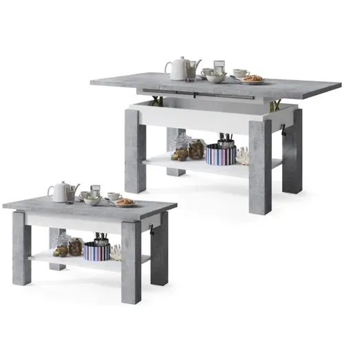 Table Basse Sierra Relevable Et Extensible De 100 Cm à 150 Cm En Blanc Beton