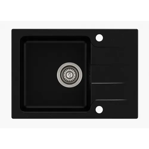 Evier Rectangulaire Rive Noir En Granit Premium - 1 Bac Avec égouttoir Et Vidage Inclus