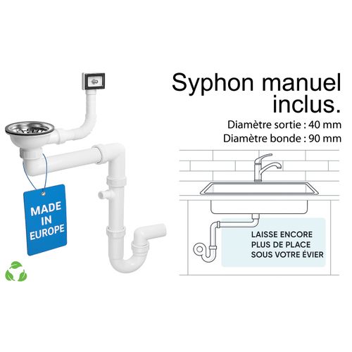 Evier Rectangulaire Noito Noir En Granit Premium - 1 Bac Sans Égouttoir Et Vidage Inclus