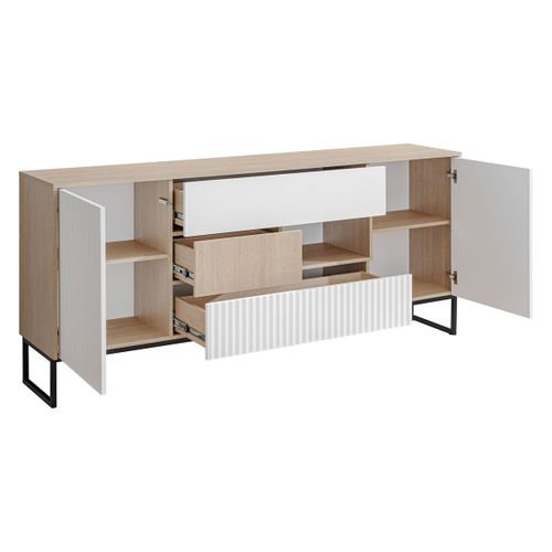 Grand Buffet Scandinave Noe 197 Cm - Sans Poignées - Bois Et Pieds Noir Metal