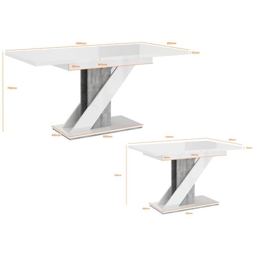 Table à Manger Extensible Evan Noir Laqué Et Beton 120 à 160 Cm 6 Personnes