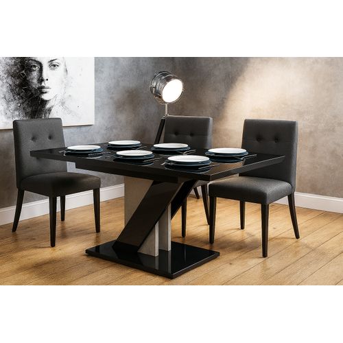 Table à Manger Extensible Evan Noir Laqué Et Beton 120 à 160 Cm 6 Personnes