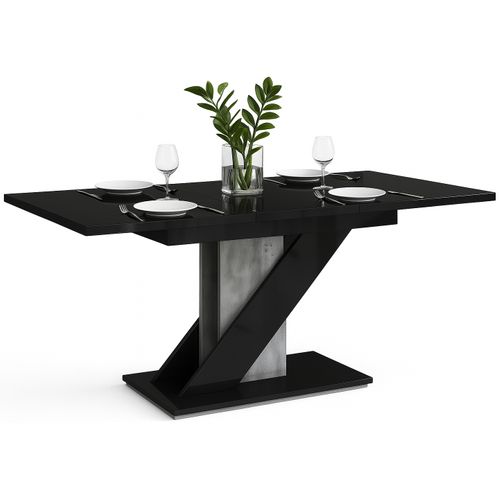 Table à Manger Extensible Evan Noir Laqué Et Beton 120 à 160 Cm 6 Personnes