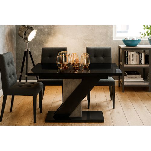 Table à Manger Extensible Evan Noir Laqué Et Beton 120 à 160 Cm 6 Personnes