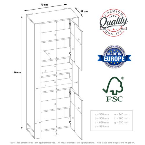 Armoire Vitrine Lovy En Noir Et Bois Chêne Avec LED Rgb 70 Cm Sans Poignées
