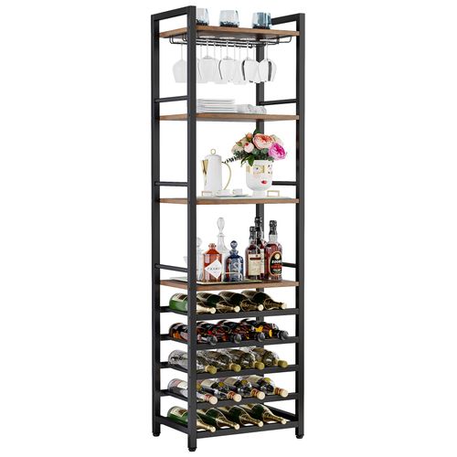 Casier à Vin Étagère à Bouteilles Autonome à 9 Étages Avec Support En Verre Et Étagères De Rangement